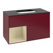 V&B Meuble sous lavabo Finion 100, bleu clair, tiroir gauche, gris moyen, laqué, poignée métal