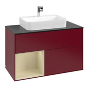 V&B Meuble sous lavabo Finion 100, bleu clair, tiroir gauche, gris moyen, laqué, poignée métal-3