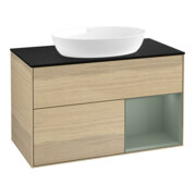 V&B Meuble sous-lavabo Finion 100, bleu, éclairage mural, étagère huile, laqué, Oa ven