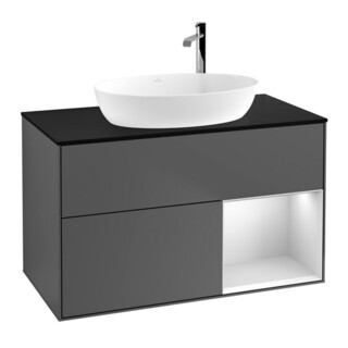 V&B Meuble sous-lavabo Finion 100, bleu, étagère blanche, anthracite