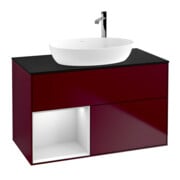 V&B Meuble sous-lavabo Finion 100, bleu, étagère blanche laquée, poignée métal-1