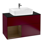 V&B Meuble sous-lavabo Finion 100, bleu, étagère gauche, éclairage mural, Peo m