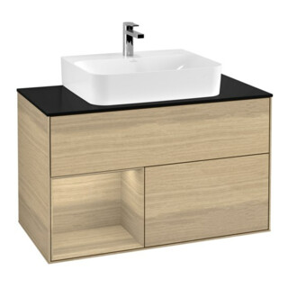 V&B Meuble sous-lavabo Finion 100, bleu, étagère gauche, Oa ven, Oa ven