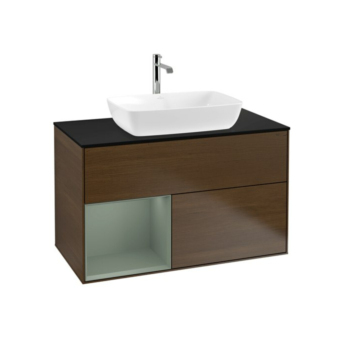 V&B Meuble sous lavabo Finion 100, bleu, étagère, laqué, noyer veinée