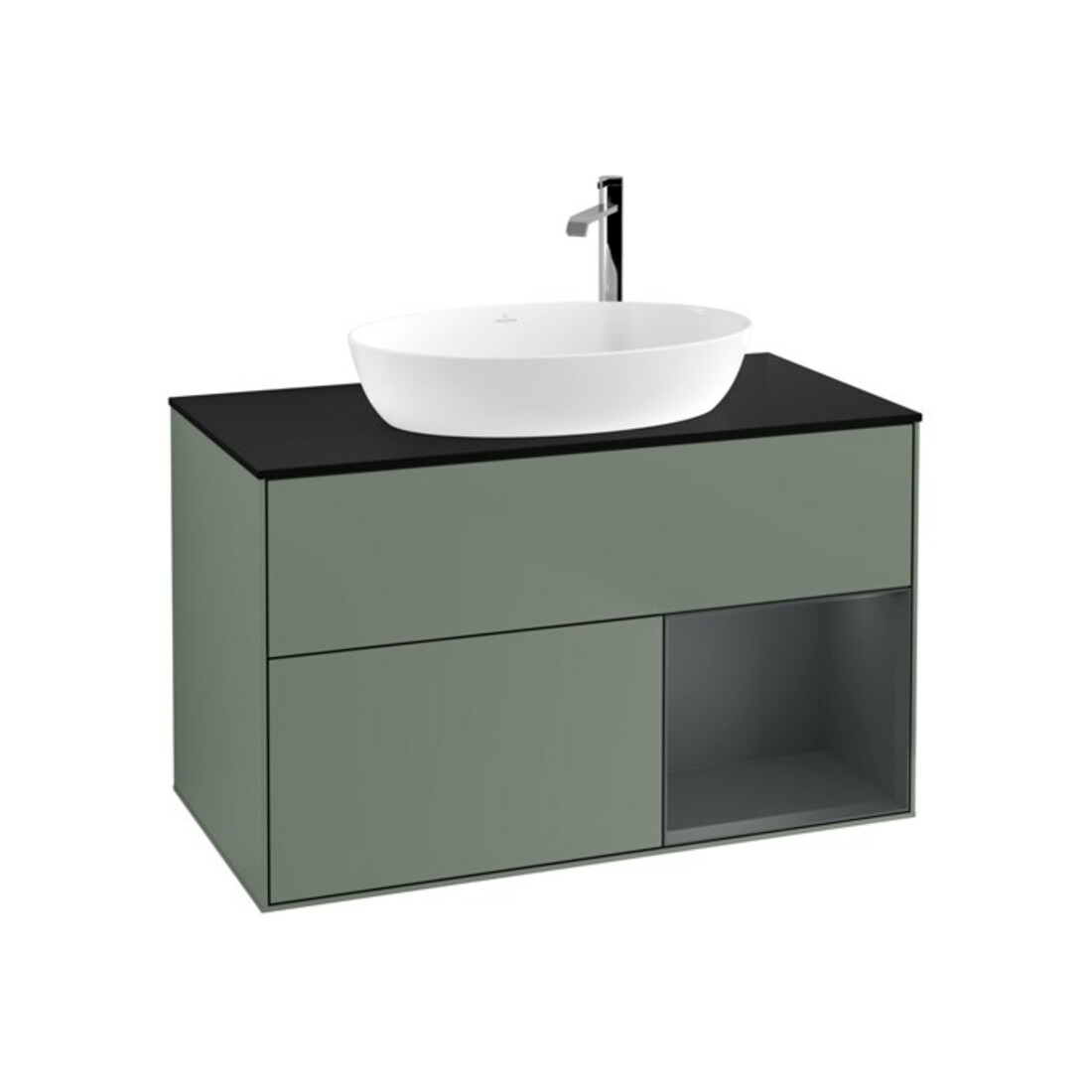 V&B Meuble sous lavabo Finion 100, bleu, étagère médium, huile et laque