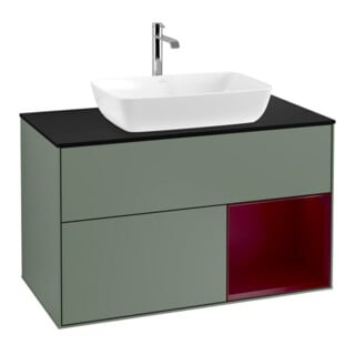 V&B Meuble sous lavabo Finion 100, bleu, étagère Peo laquée, huile laquée