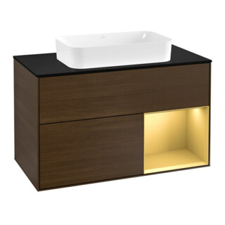 V&B Meuble sous lavabo Finion 100, bleu, étagère réglable, chêne sauvage
