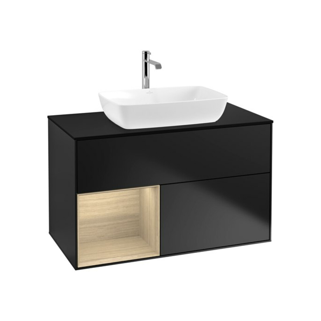 V&B Meuble sous-lavabo Finion 100, bleu mat, avec étagère ouverte, bleu mat laqué