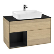 V&B Meuble sous lavabo Finion 100, bleu mat, éclairage mural, étagère gauche, bleu mat, Lac, Oa ven