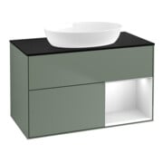 V&B Meuble sous lavabo Finion 100, bleu mat, étagère blanche mat, huile mat