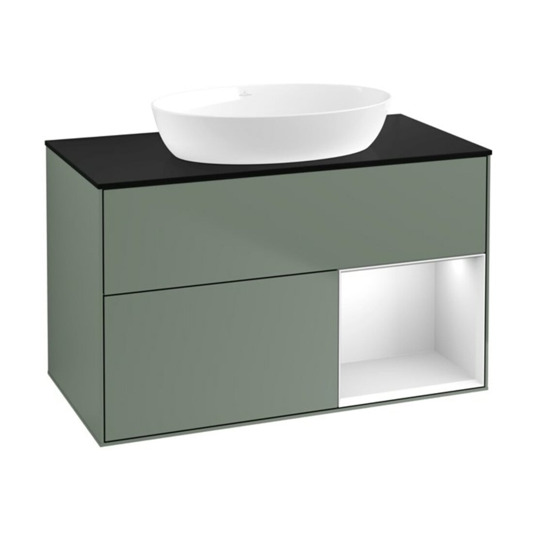 V&B Meuble sous lavabo Finion 100, bleu mat, étagère blanche mat, huile mat