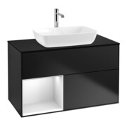 V&B Meuble sous lavabo Finion 100, bleu mat, étagère blanche mate laquée, bleu mat laqué