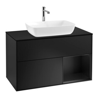V&B Meuble sous lavabo Finion 100, bleu mat, étagère bleu mat laqué, bleu mat laqué