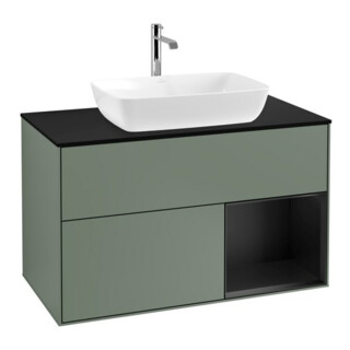V&B Meuble sous lavabo Finion 100, bleu mat, étagère bleu mat laqué, huile mat laqué
