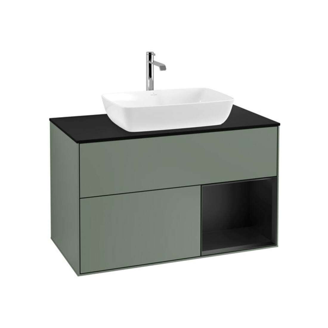 V&B Meuble sous lavabo Finion 100, bleu mat, étagère bleu mat laqué, huile mat laqué