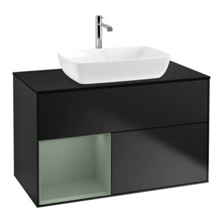 V&B Meuble sous lavabo Finion 100, bleu mat, étagère huile, mat laqué bleu