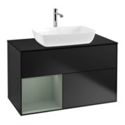 V&B Meuble sous lavabo Finion 100, bleu mat, étagère huile, mat laqué bleu