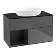 V&B Meuble sous lavabo Finion 100, bleu mat, étagère, laqué, anthracite mat