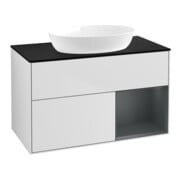 V&B Meuble sous-lavabo Finion 100, bleu mat, étagère médiane mate laquée, blanc mat laqué