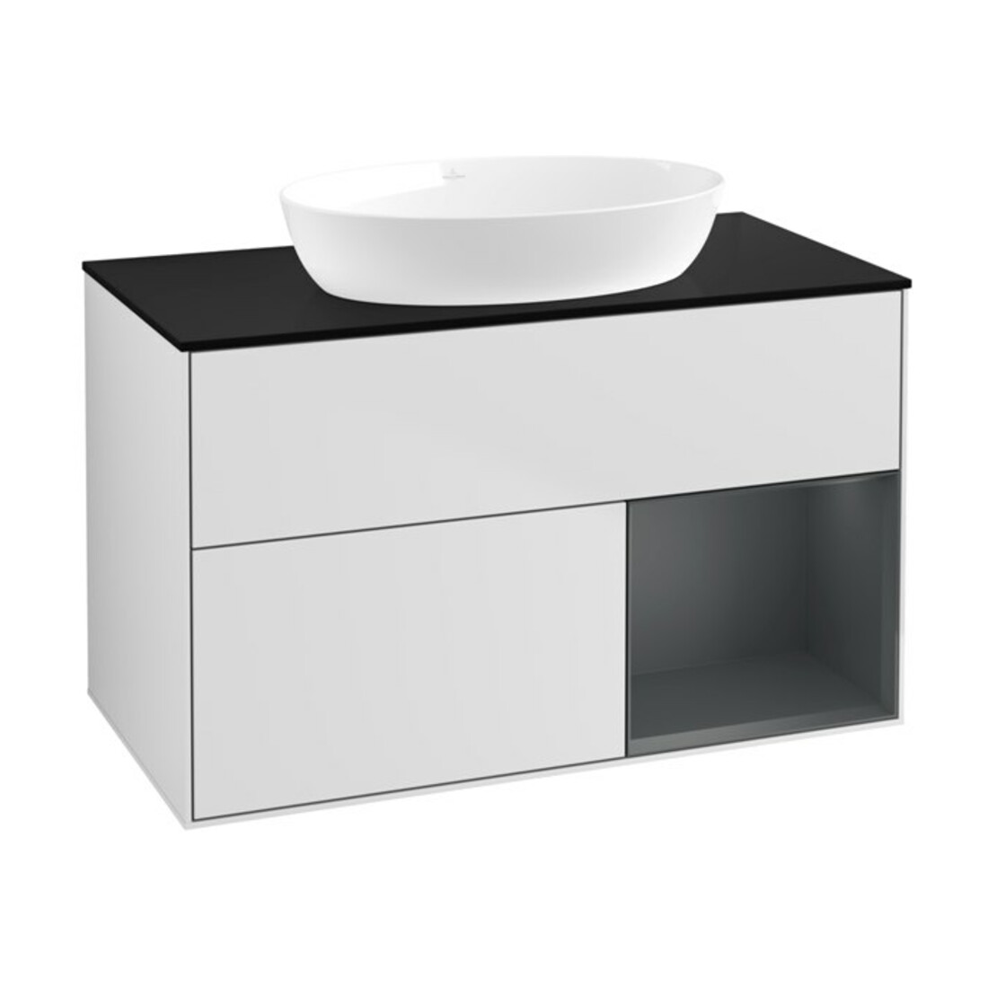 V&B Meuble sous-lavabo Finion 100, bleu mat, étagère médiane mate laquée, blanc mat laqué