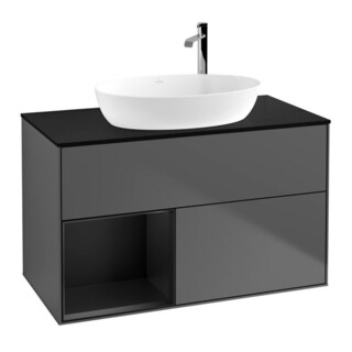 V&B Meuble sous lavabo Finion 100, bleu mat, laqué mat, anthracite mat