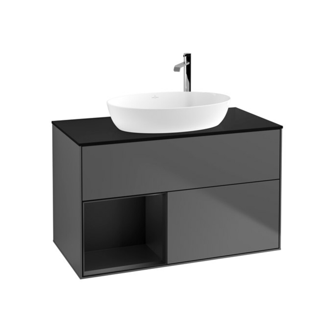 V&B Meuble sous lavabo Finion 100, bleu mat, laqué mat, anthracite mat
