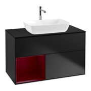V&B Meuble sous lavabo Finion 100, bleu mat, porte à droite, laqué bleu mat