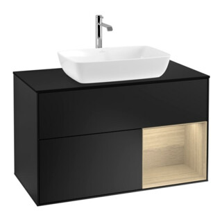 V&B Meuble sous lavabo Finion 100, bleu mat, porte battante, bleu mat laqué