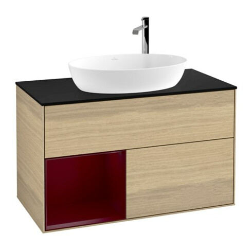 V&B Meuble sous lavabo Finion 100, bleu mat, porte battante, laqué mat, sans poignée