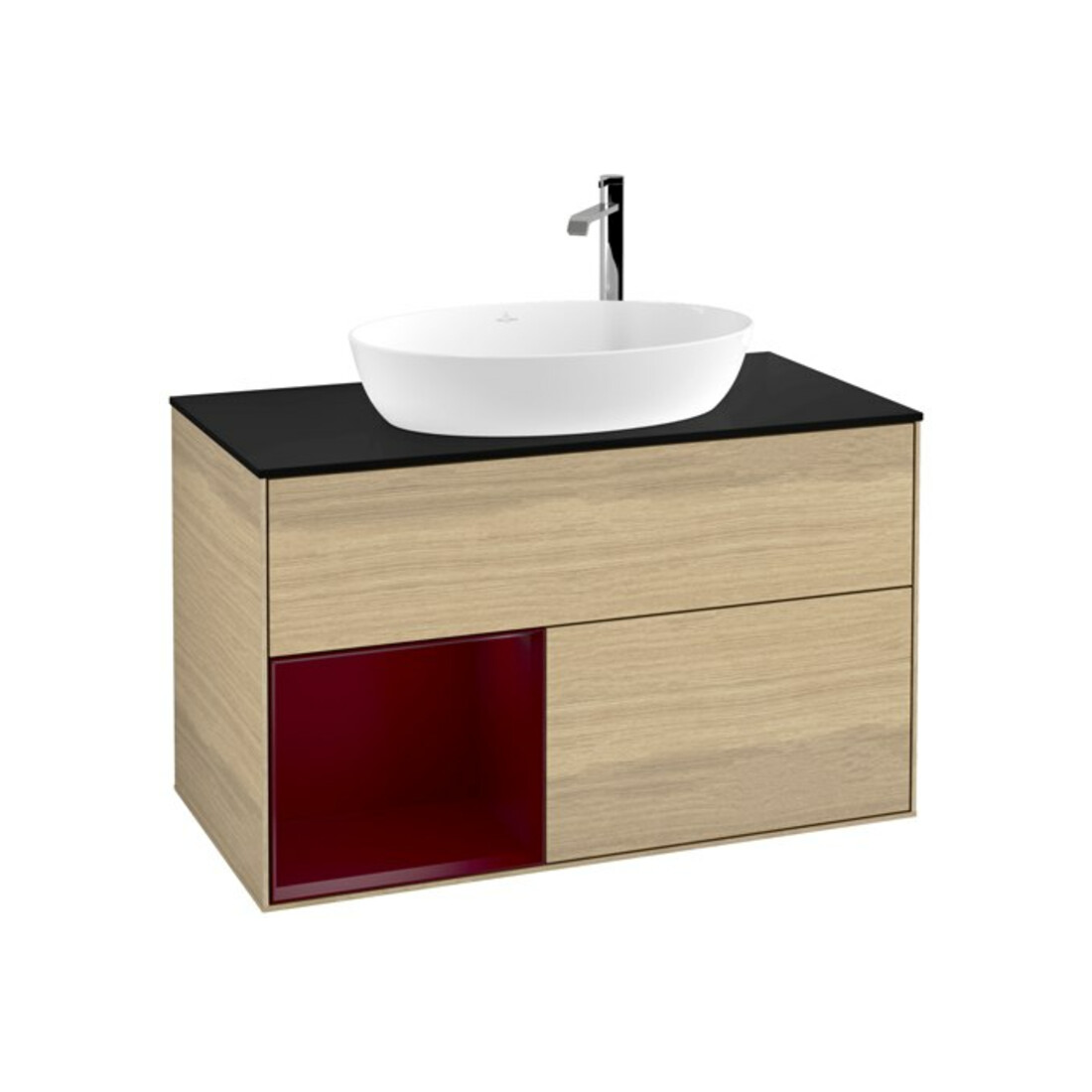 V&B Meuble sous lavabo Finion 100, bleu mat, porte battante, laqué mat, sans poignée