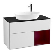 V&B Meuble sous lavabo Finion 100, bleu mat, porte battante mat laqué, blanc mat laqué