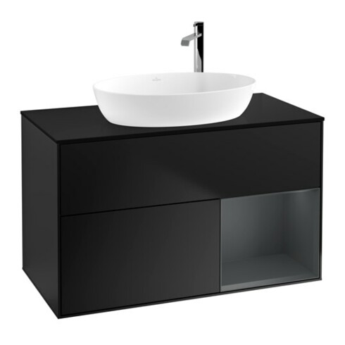 V&B Meuble sous lavabo Finion 100, bleu mat, porte médiane, laqué bleu mat