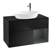 V&B Meuble sous lavabo Finion 100, bleu mat, porte médiane, laqué bleu mat-1