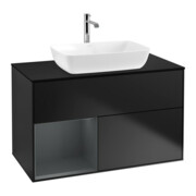 V&B Meuble sous lavabo Finion 100, bleu mat, porte médiane, laqué bleu mat