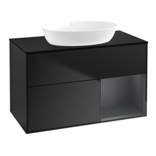 V&B Meuble sous lavabo Finion 100, bleu mat, porte médiane mat laqué, bleu mat laqué