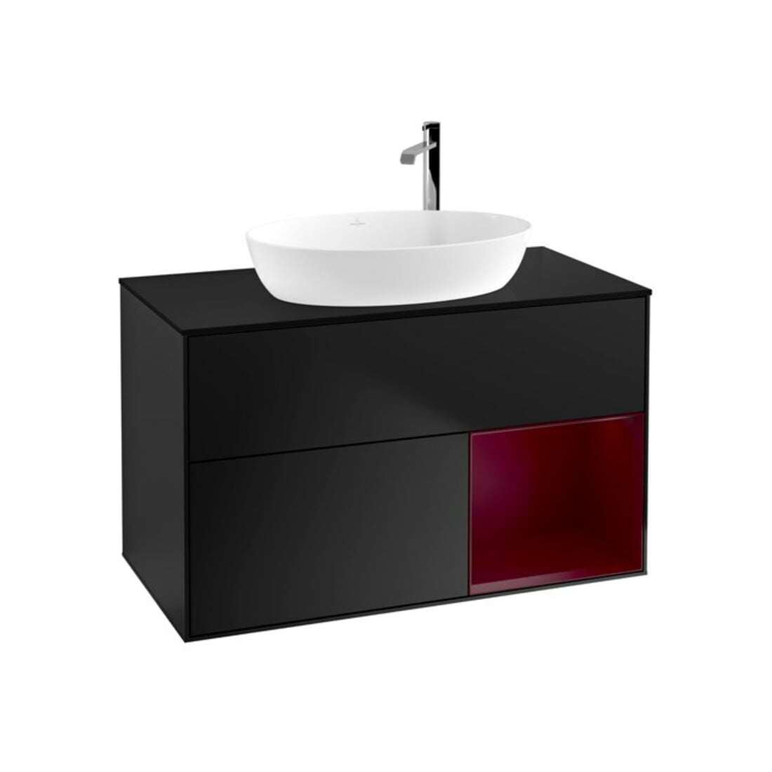 V&B Meuble sous lavabo Finion 100, bleu mat, porte Peo mat laqué, bleu mat laqué