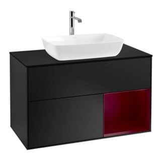 V&B Meuble sous lavabo Finion 100, bleu mat, porte Peo mat laqué, bleu mat laqué