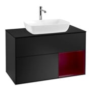 V&B Meuble sous lavabo Finion 100, bleu mat, porte Peo mat laqué, bleu mat laqué
