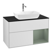 V&B Meuble sous lavabo Finion 100, bleu mat, rangement huile mat, blanc mat