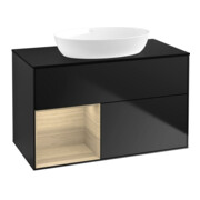 V&B Meuble sous lavabo Finion 100, bleu mat, rangement ouvert, bleu mat laqué