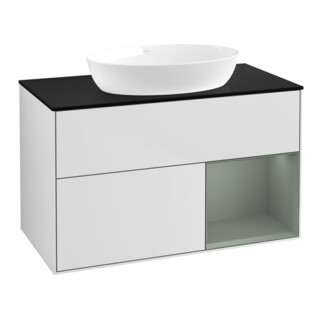 V&B Meuble sous lavabo Finion 100, bleu mat, réglette huile mat, blanc mat