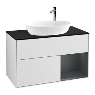V&B Meuble sous lavabo Finion 100, bleu mat, tiroir médium mat laqué, blanc mat laqué