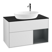 V&B Meuble sous lavabo Finion 100, bleu mat, tiroir médium mat laqué, blanc mat laqué