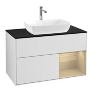 V&B Meuble sous-lavabo Finion 100, bleu pâle, avec étagère ouverte, blanc laqué-1