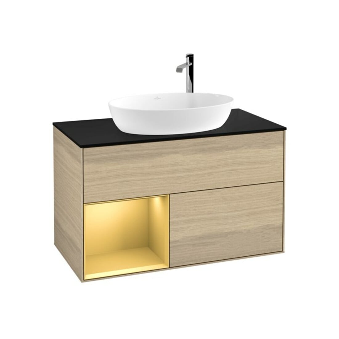 V&B Meuble sous lavabo Finion 100, bleu platine, réglette dorée, Oa ven