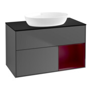 V&B Meuble sous-lavabo Finion 100, bleu, porte battante, laqué, anthracite