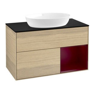 V&B Meuble sous lavabo Finion 100, bleu, porte battante, laqué, ouverture push-to-open