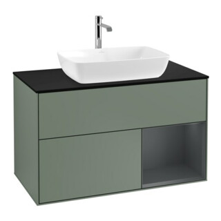 V&B Meuble sous lavabo Finion 100, bleu, porte coulissante, huilé avec laque