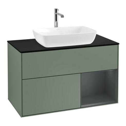 V&B Meuble sous lavabo Finion 100, bleu, porte coulissante, huilé avec laque