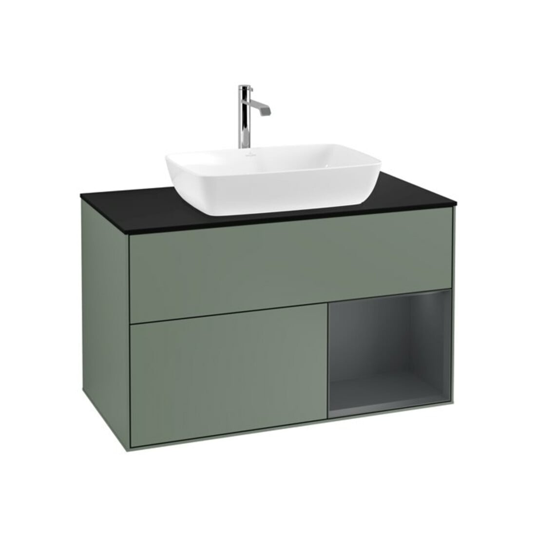 V&B Meuble sous lavabo Finion 100, bleu, porte coulissante, huilé avec laque